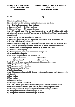 Bộ đề kiểm tra giữa học kỳ II môn Tin học Lớp 6 - Năm học 2018-2019 - Trường THCS Xuân Quan